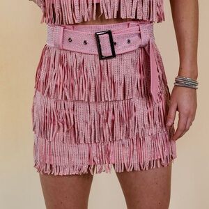 New! COWBOY KILLER CRYSTAL FRINGE MINI SKIRT IN LIGHT PINK medium